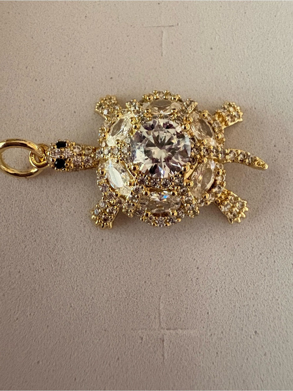 Gold Crystal Turtle Pendant Necklace - Sparkling Gold Tone